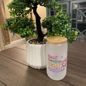 16oz handmade frosted tumbler with bamboo lid & straw. Waterproof.